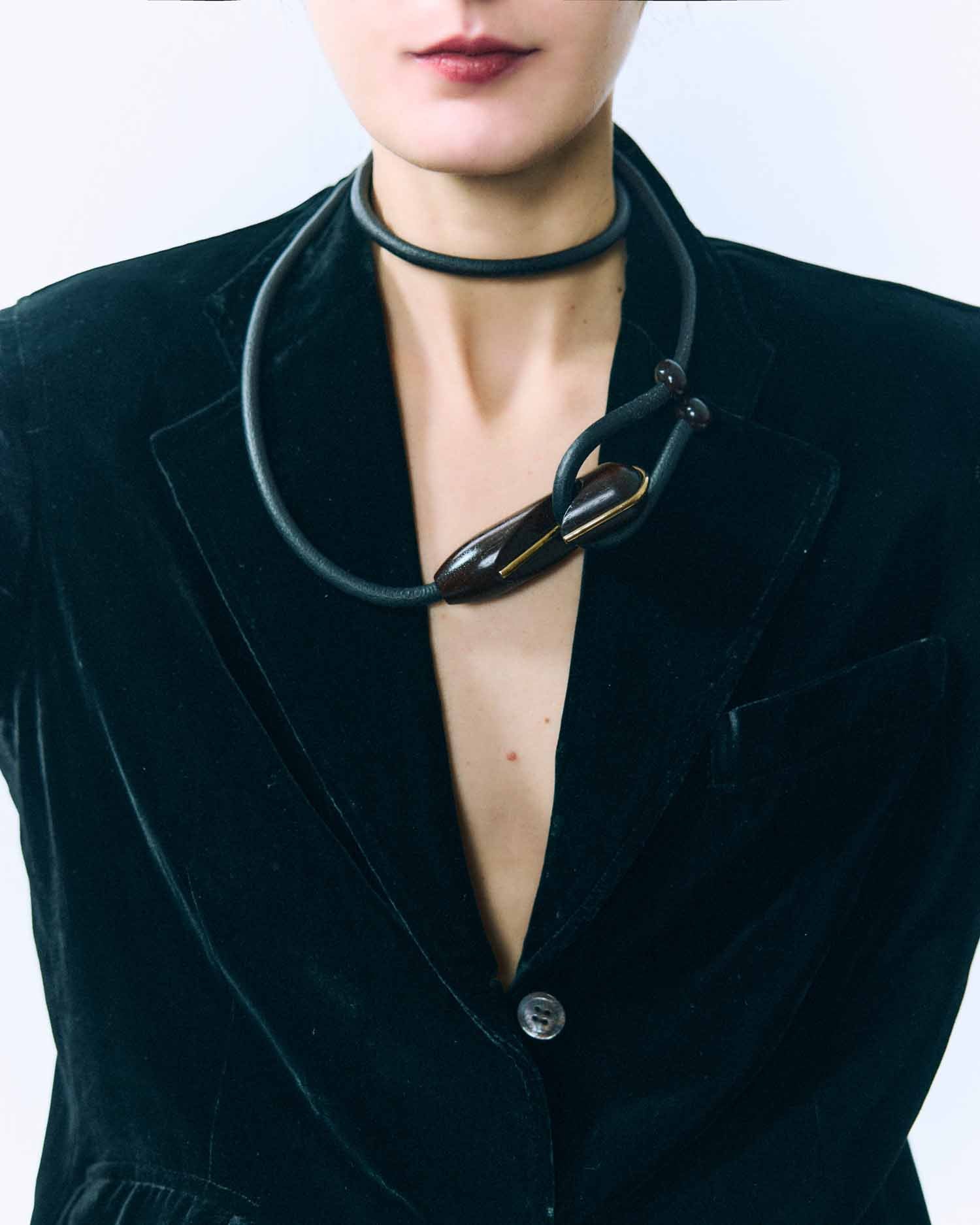 Gancio Belt/ Ebony Wood / 18kt Gold-Plated