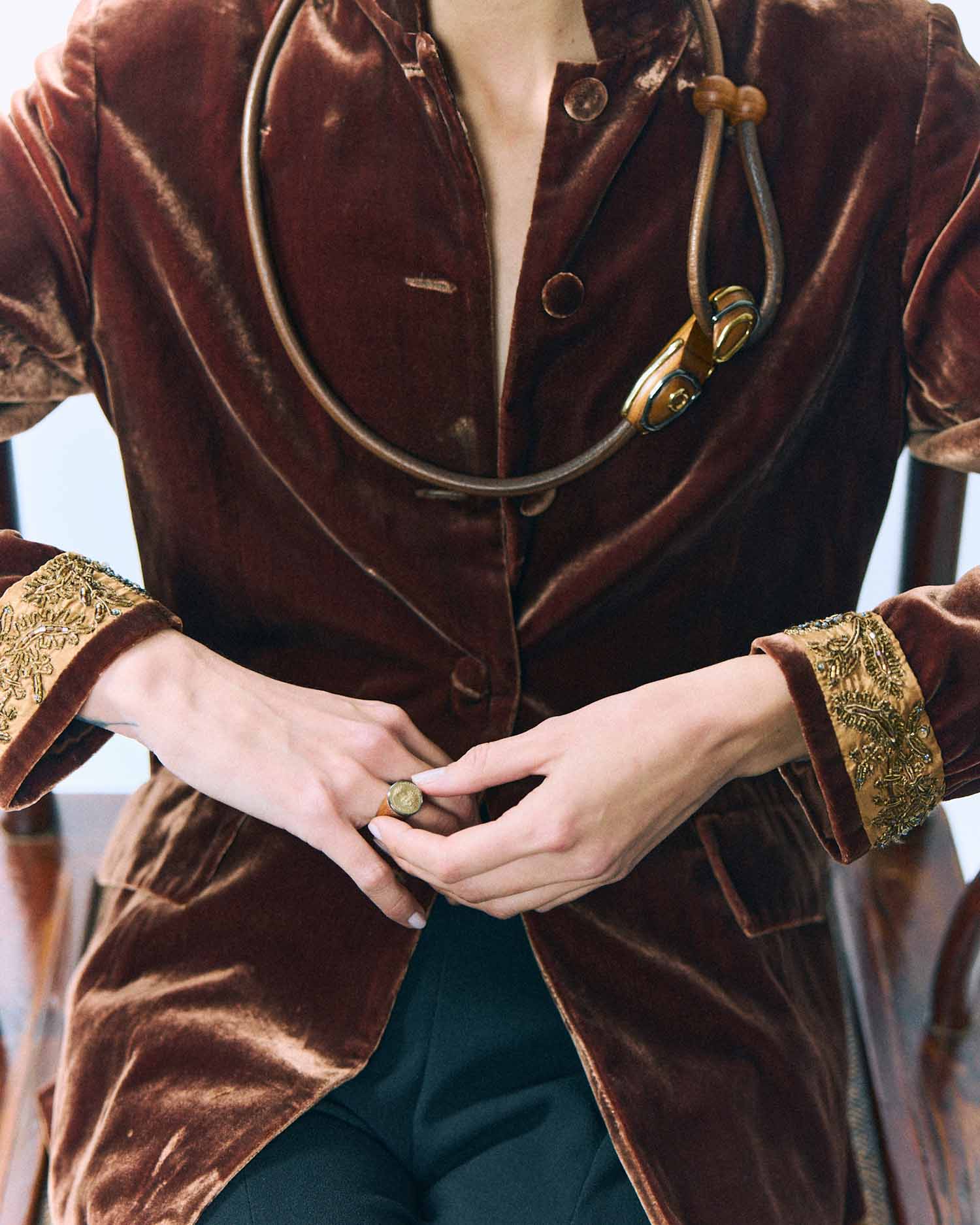 Gancio Belt / Cherry Wood / 18kt Gold-Plated