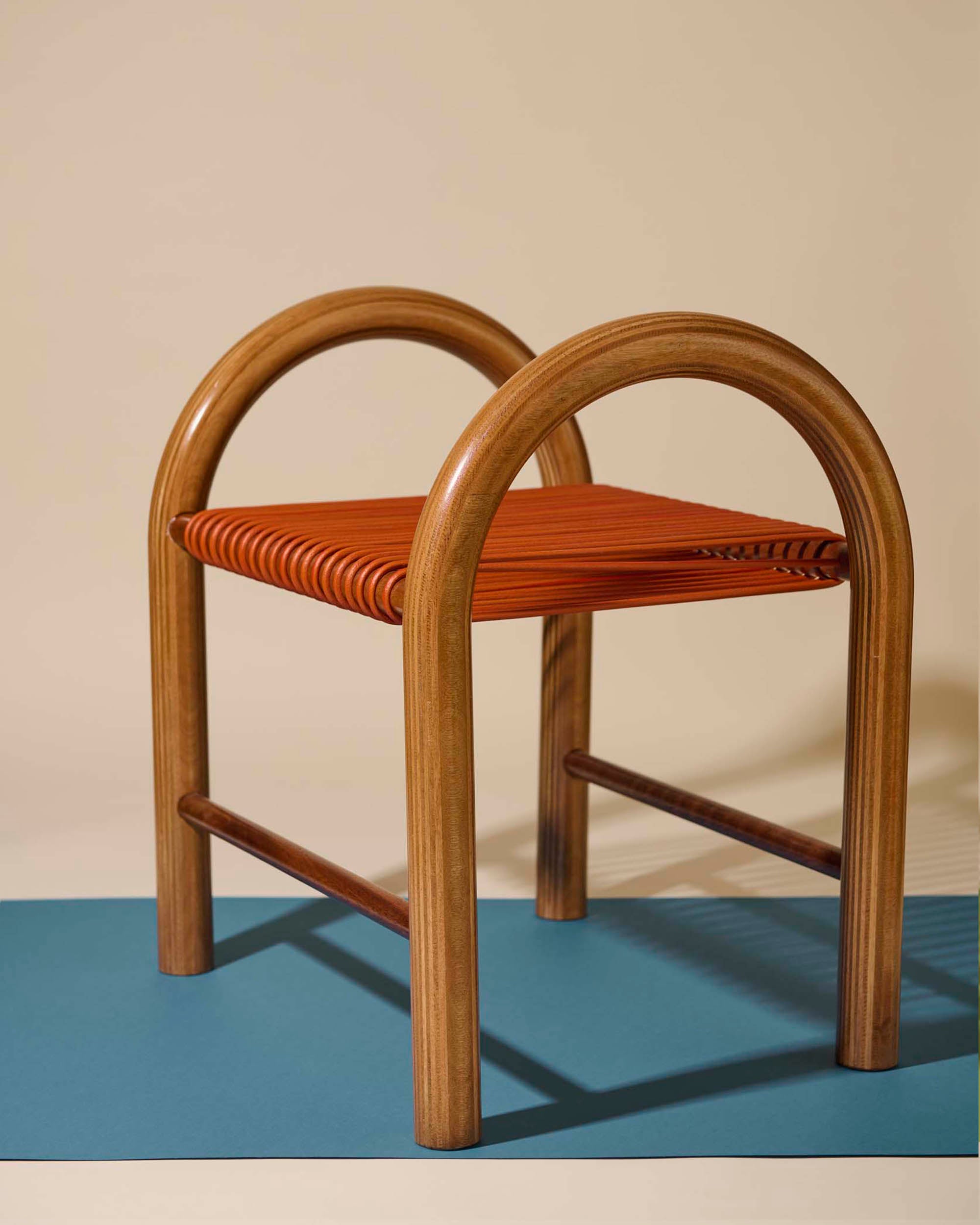 Burnt Orange Leather Stool