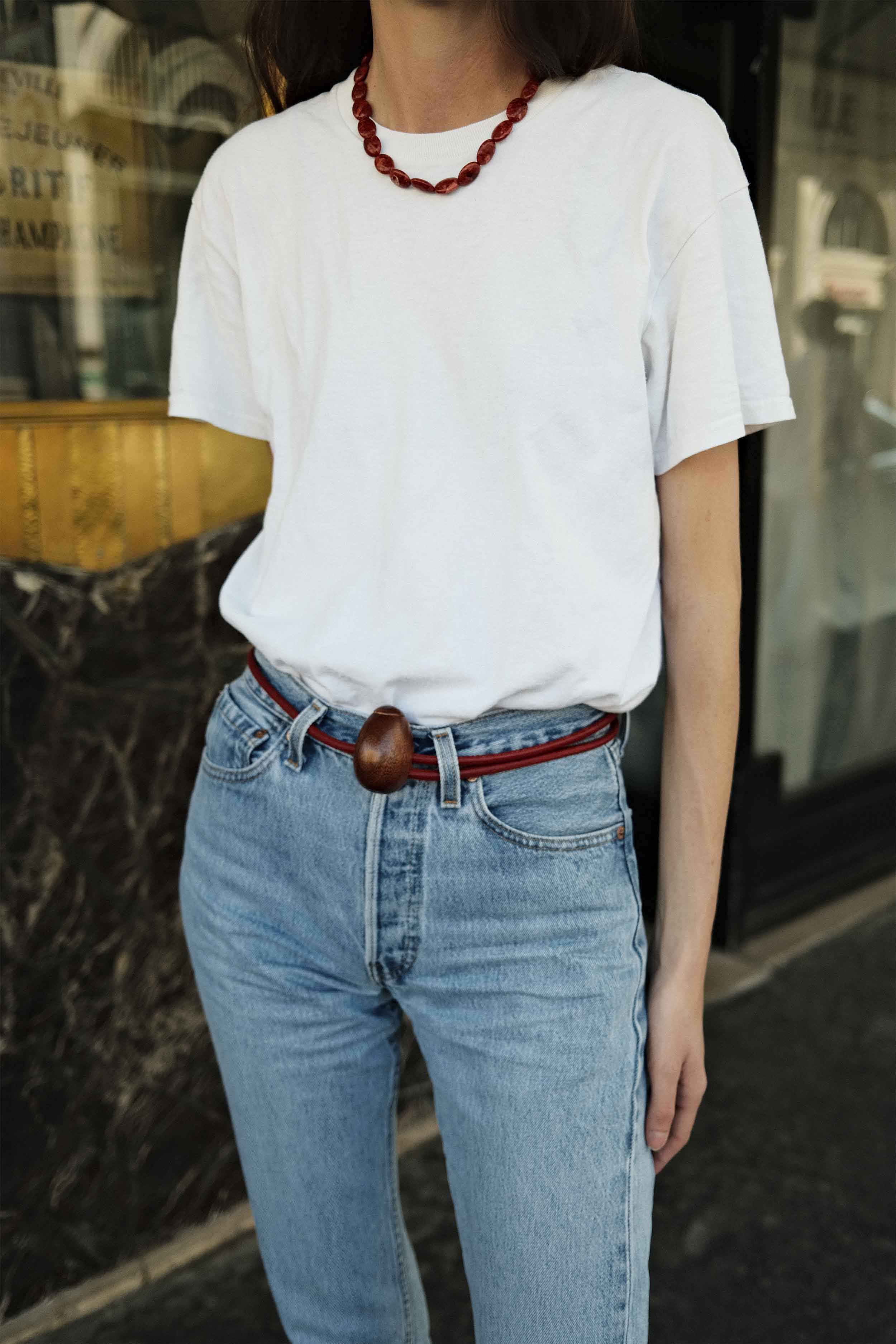 Uovo Belt / Mahogany Wood / Red Leather