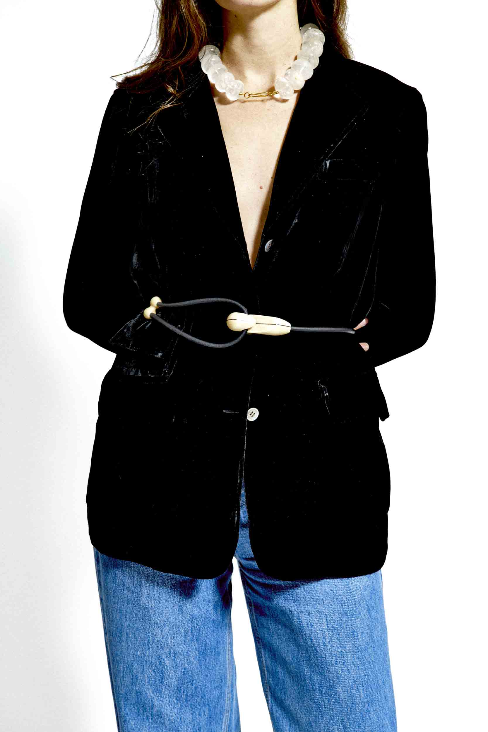 Cintura Gancio / Legno d'acero linea nera / Cuoio nero