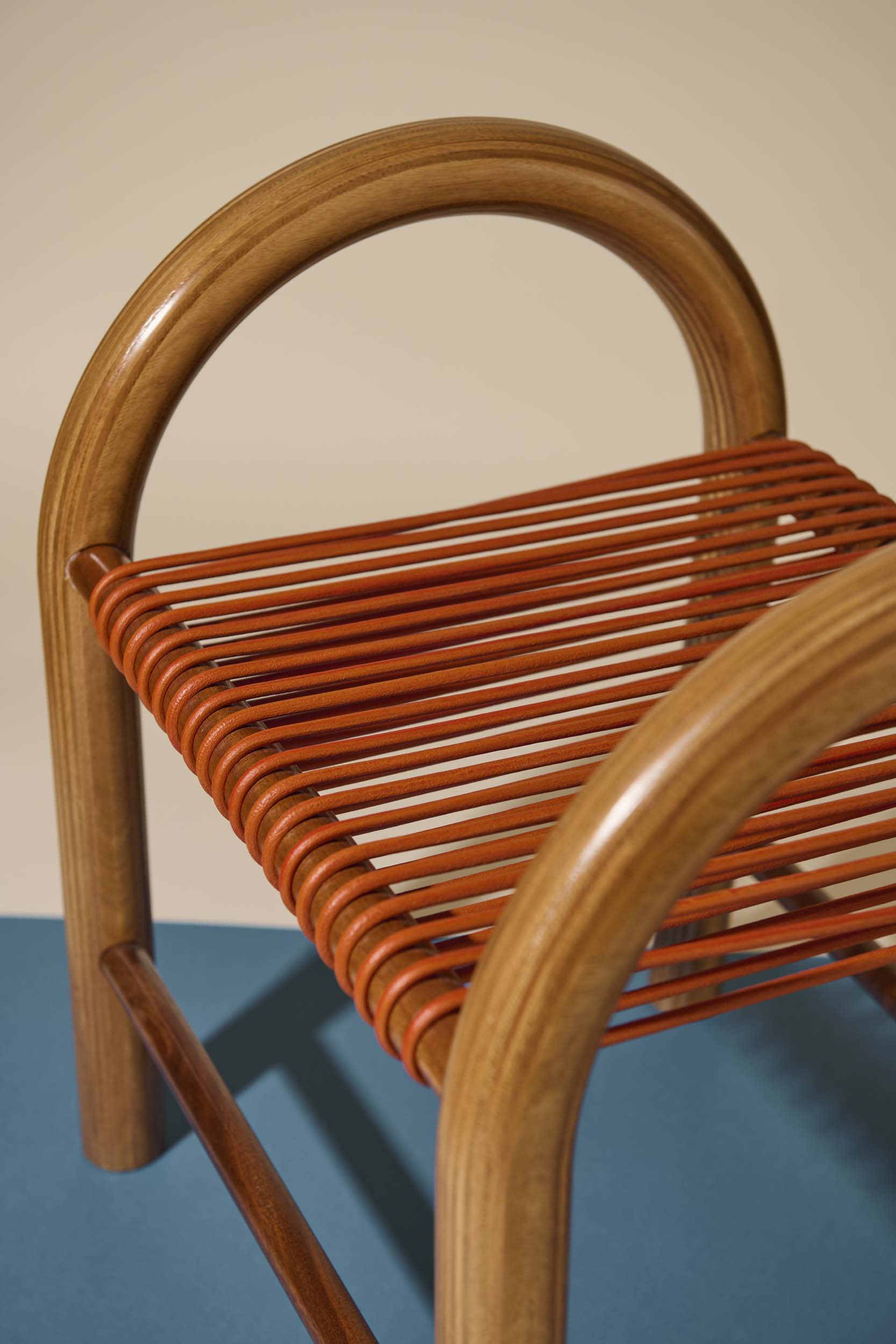 Burnt Orange Leather Stool