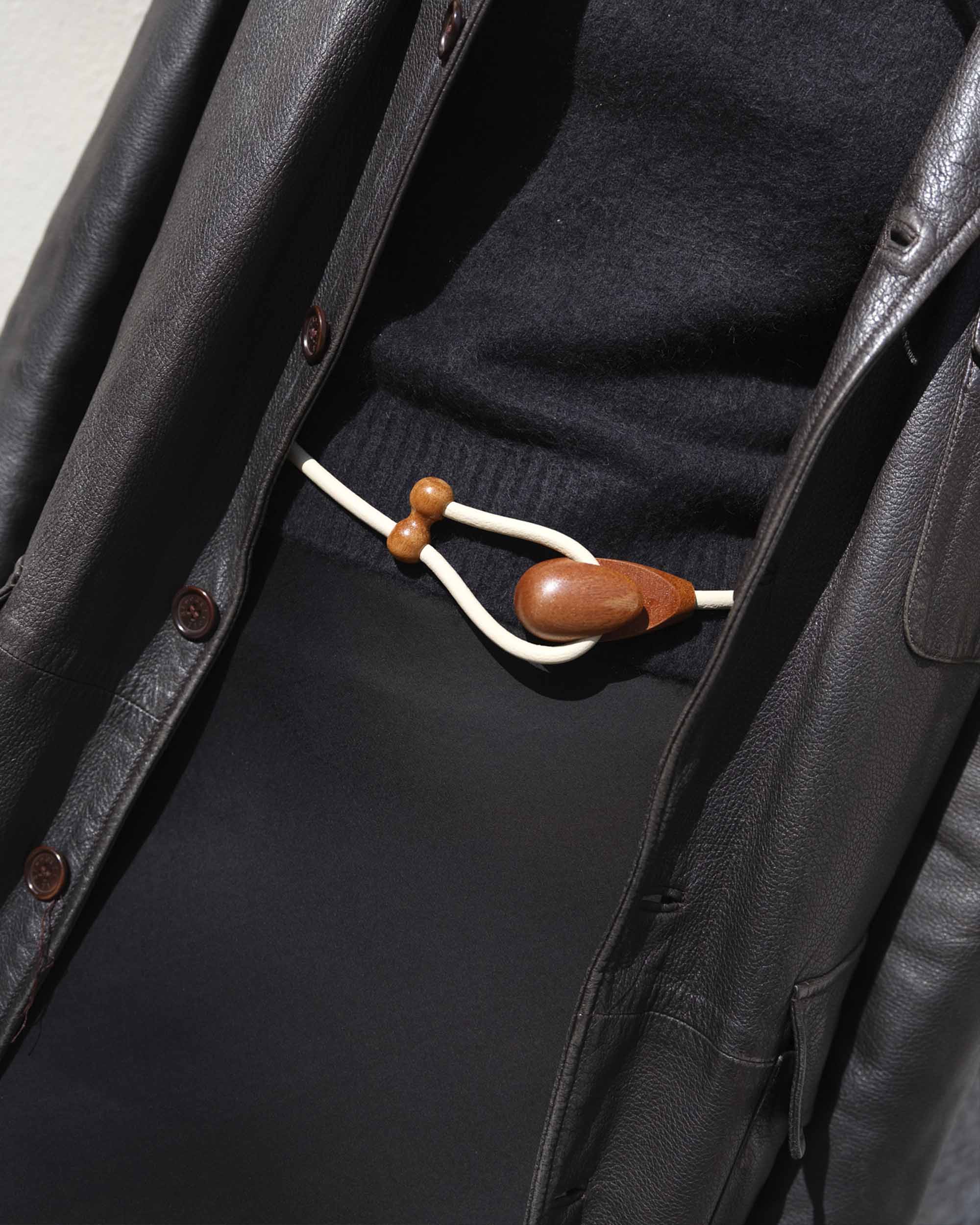 Cintura Gancio / Legno di Mogano / Cuoio Beige