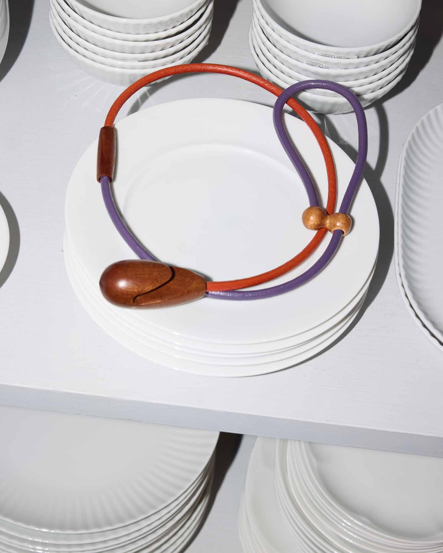 Cintura Gancio Duo / Mogano / Cuoio Viola e Arancione