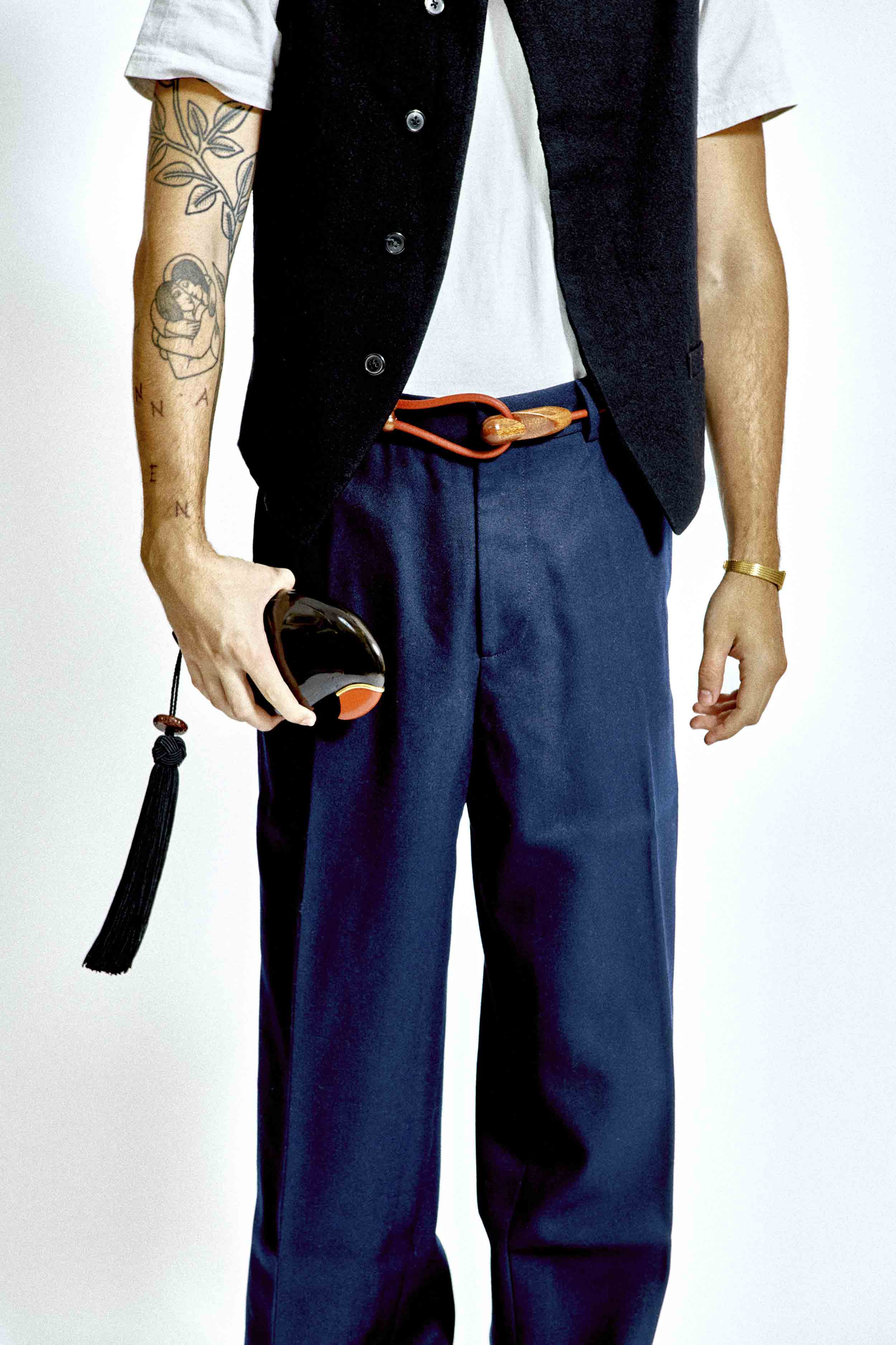 Cintura Gancio / Legno di Mogano / Cuoio Rosso