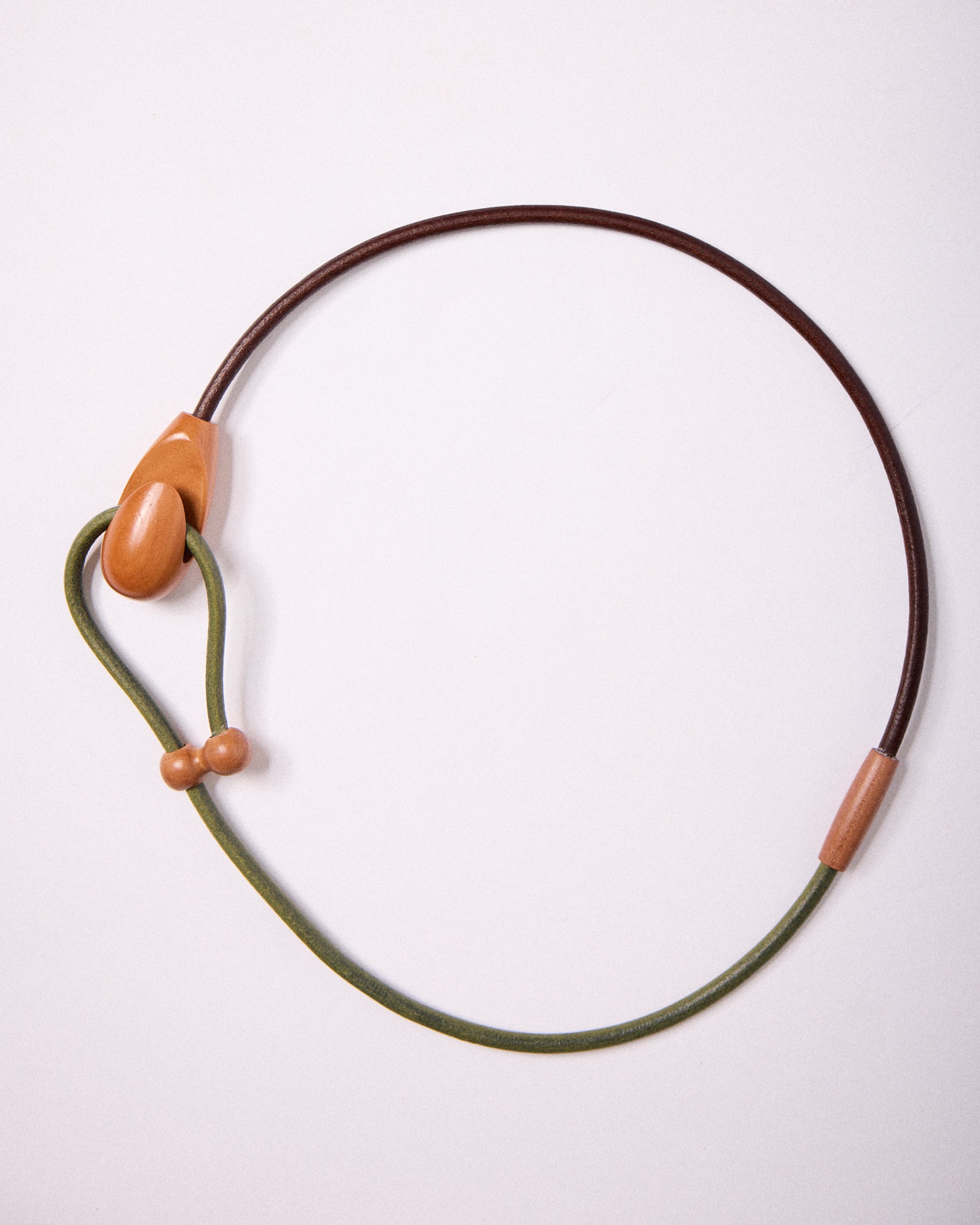 Cintura Gancio Duo / Legno di Pero / Cuoio Verde e Marrone