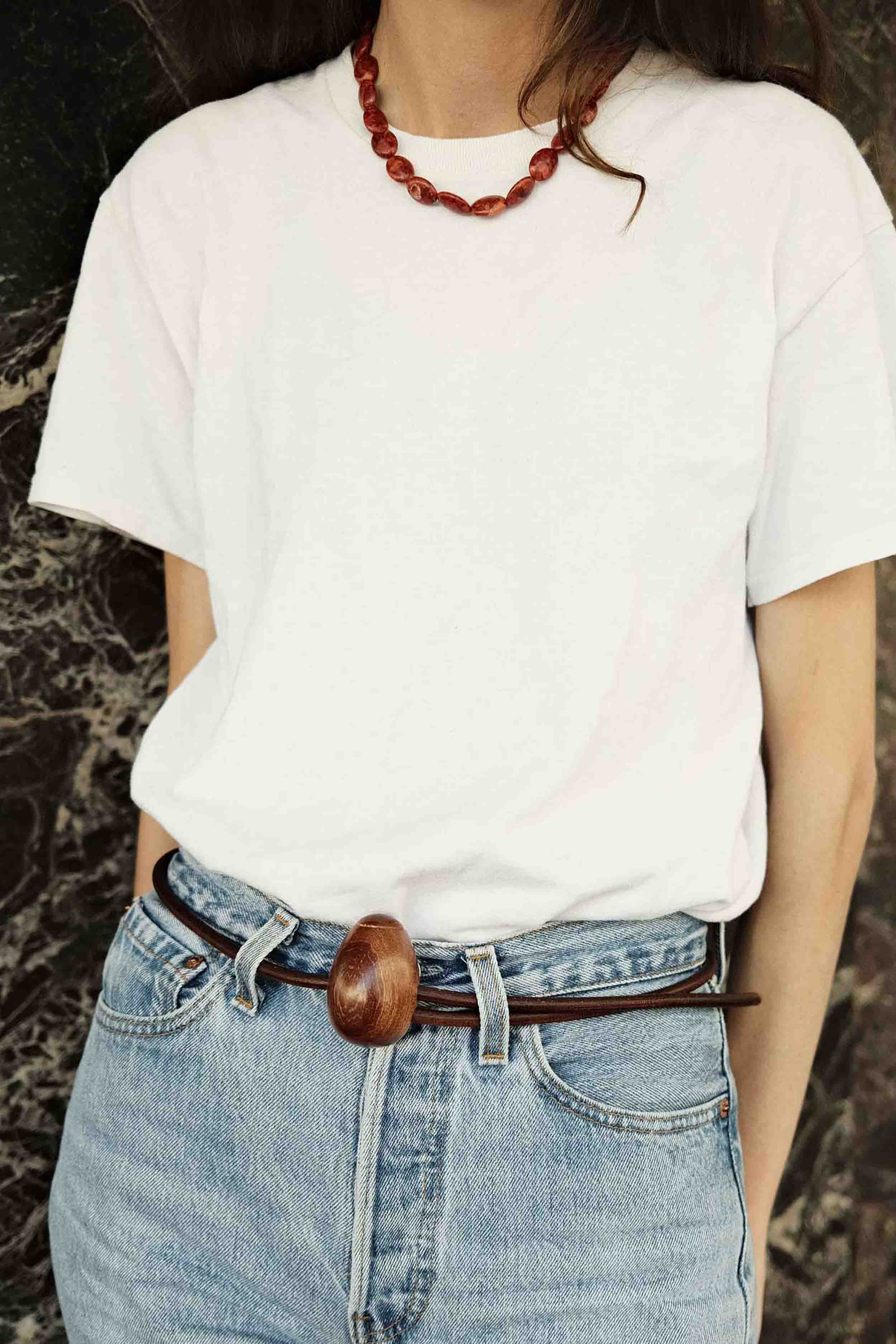 Uovo Belt / Mahogany Wood / Brown Leather