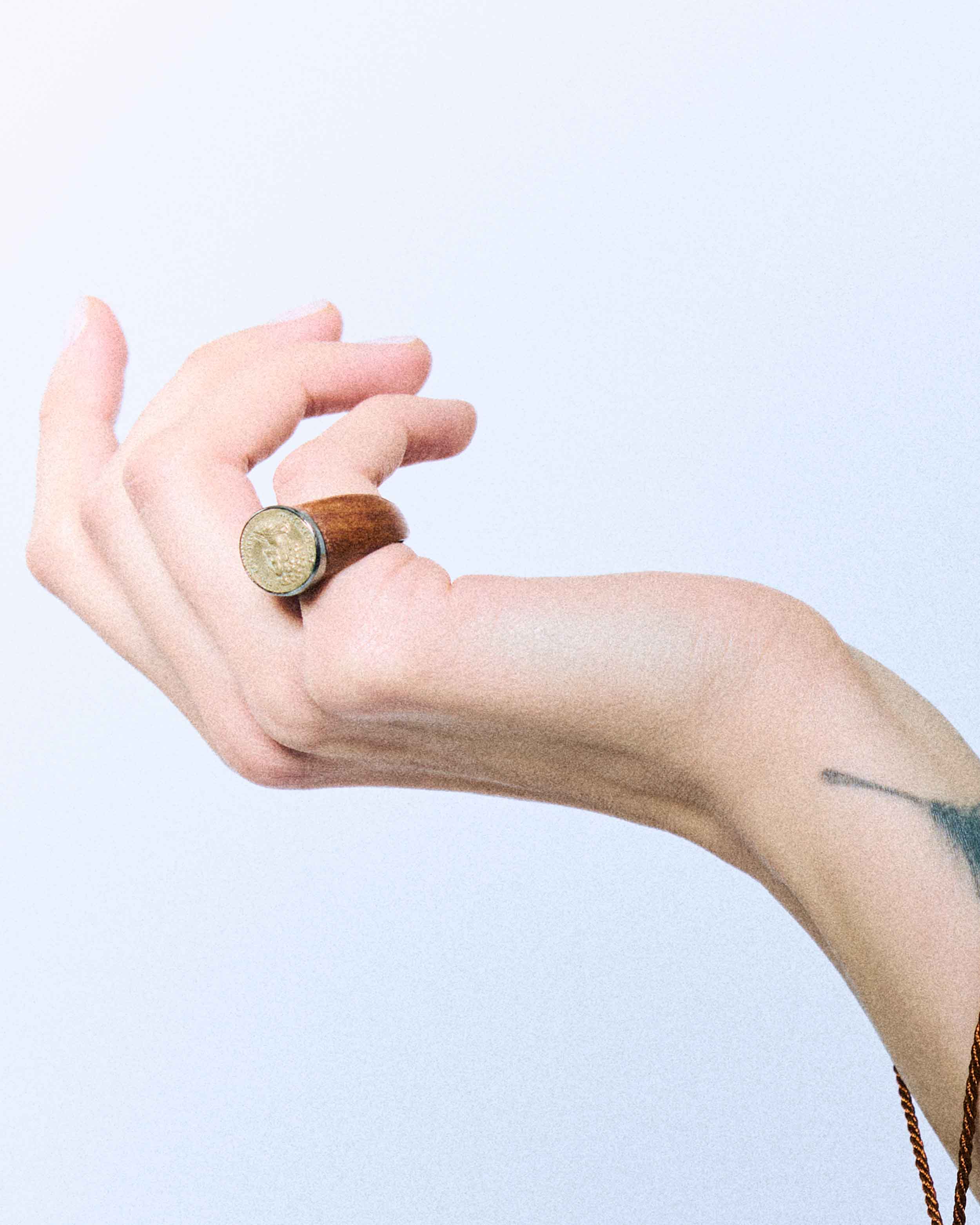 Ring / Mahogany Wood / Roman Coin